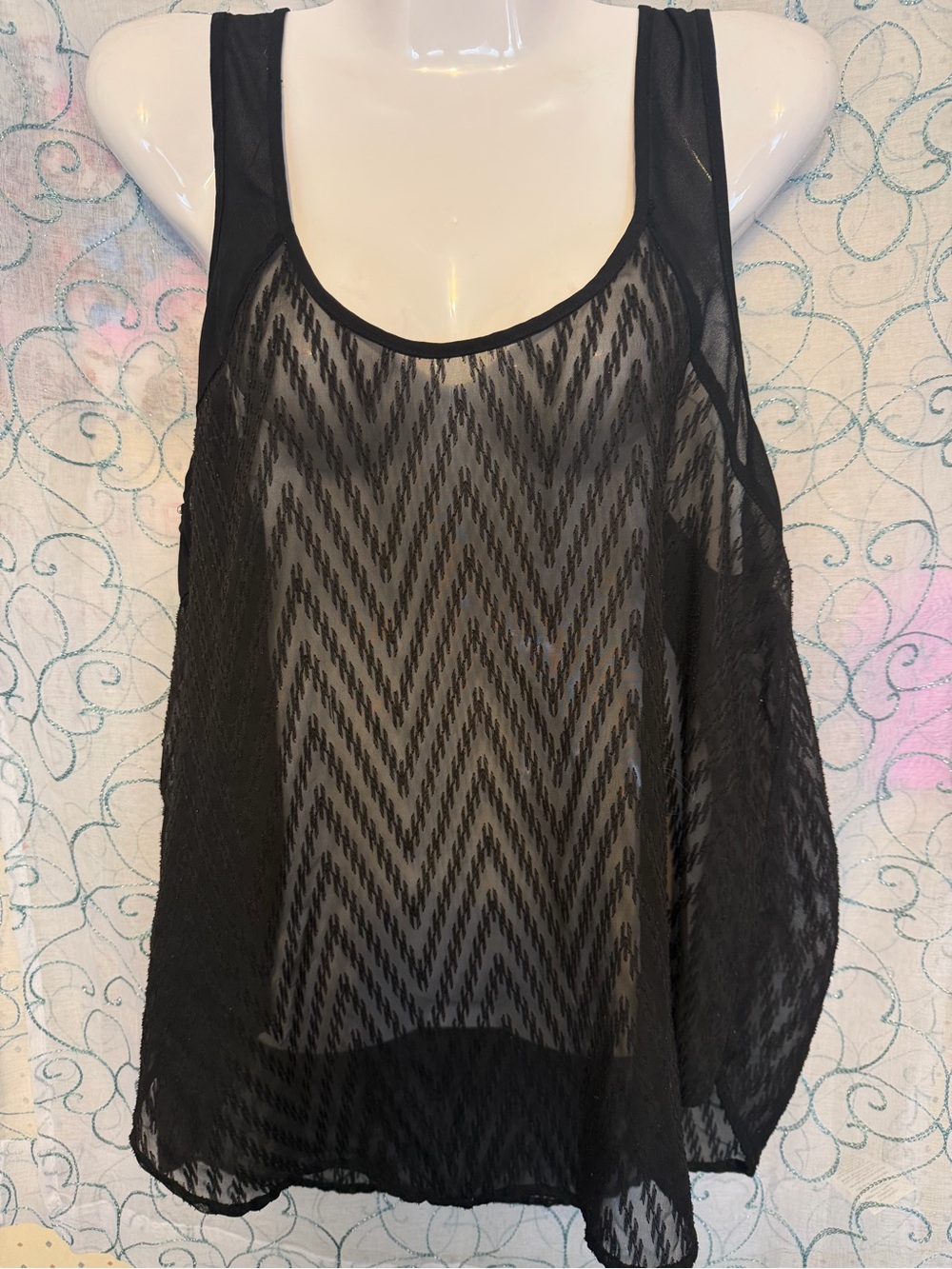 eyelash couture Black Sheer Chevron Overlay Tank